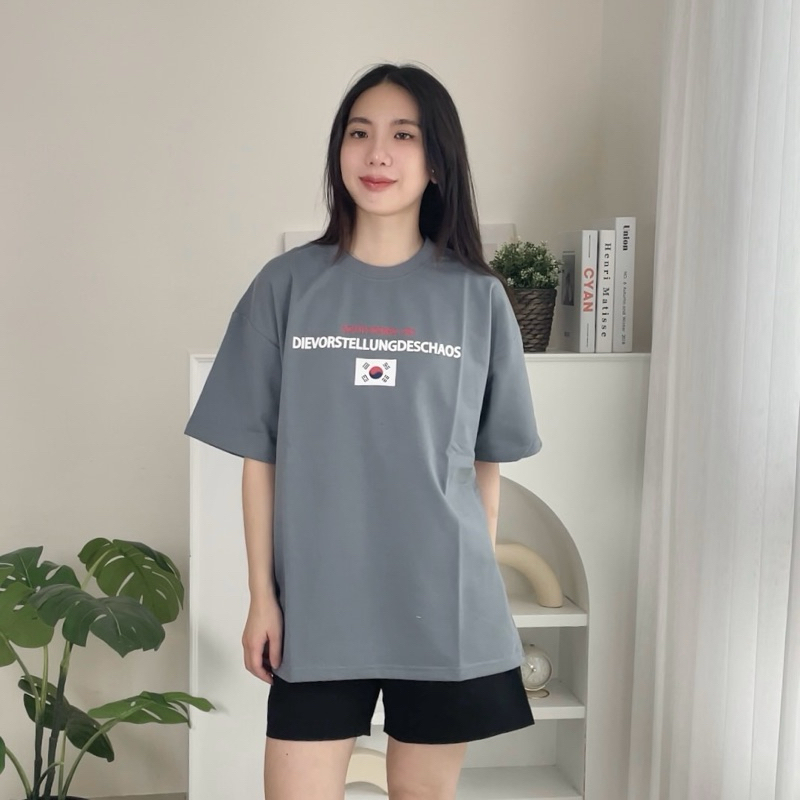 韓國國旗短Tee 短袖上衣 短T 短袖 刺繡短T 情侶衣 落肩 80028