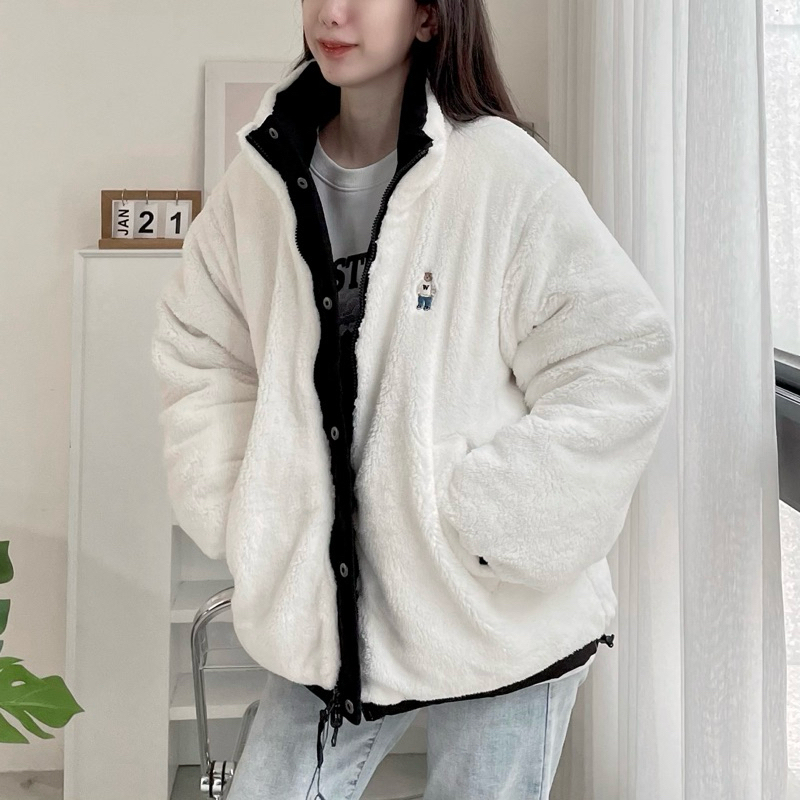 新款韓國 WHO A U雙面外套 立領拼接 外套 厚外套 雙面穿泰迪熊外套 絨毛