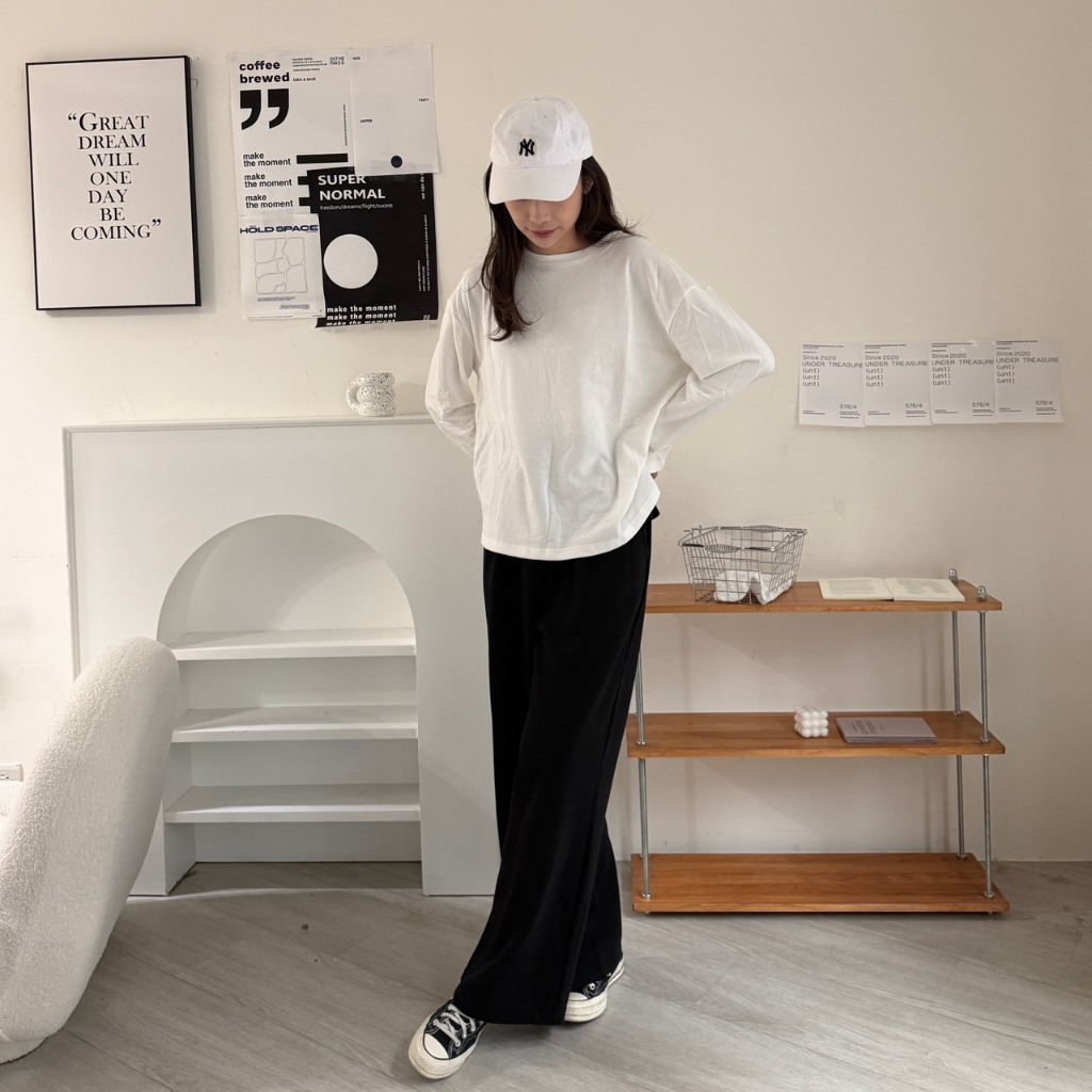 寬鬆圓領長袖上衣 素色長袖 內搭長袖 秋冬長袖 簡約百搭長T 秋冬打底上衣 2876