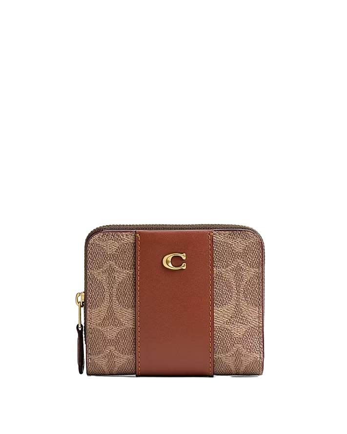 【Coach】BILLFOLD 撞色經典 SIGNATURE 帆布皮夾  咖