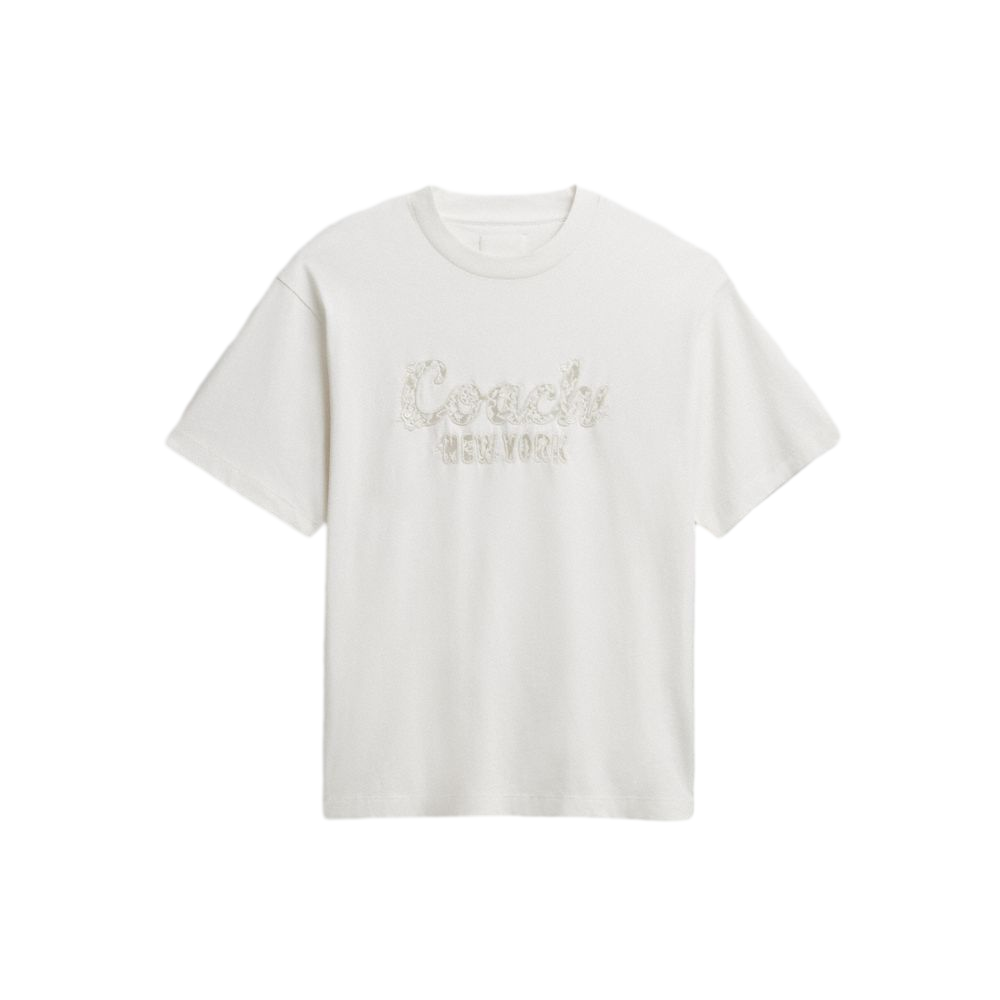 【Coach】Cursive Coach Embroidered T Shirt In Organic Cotton  白