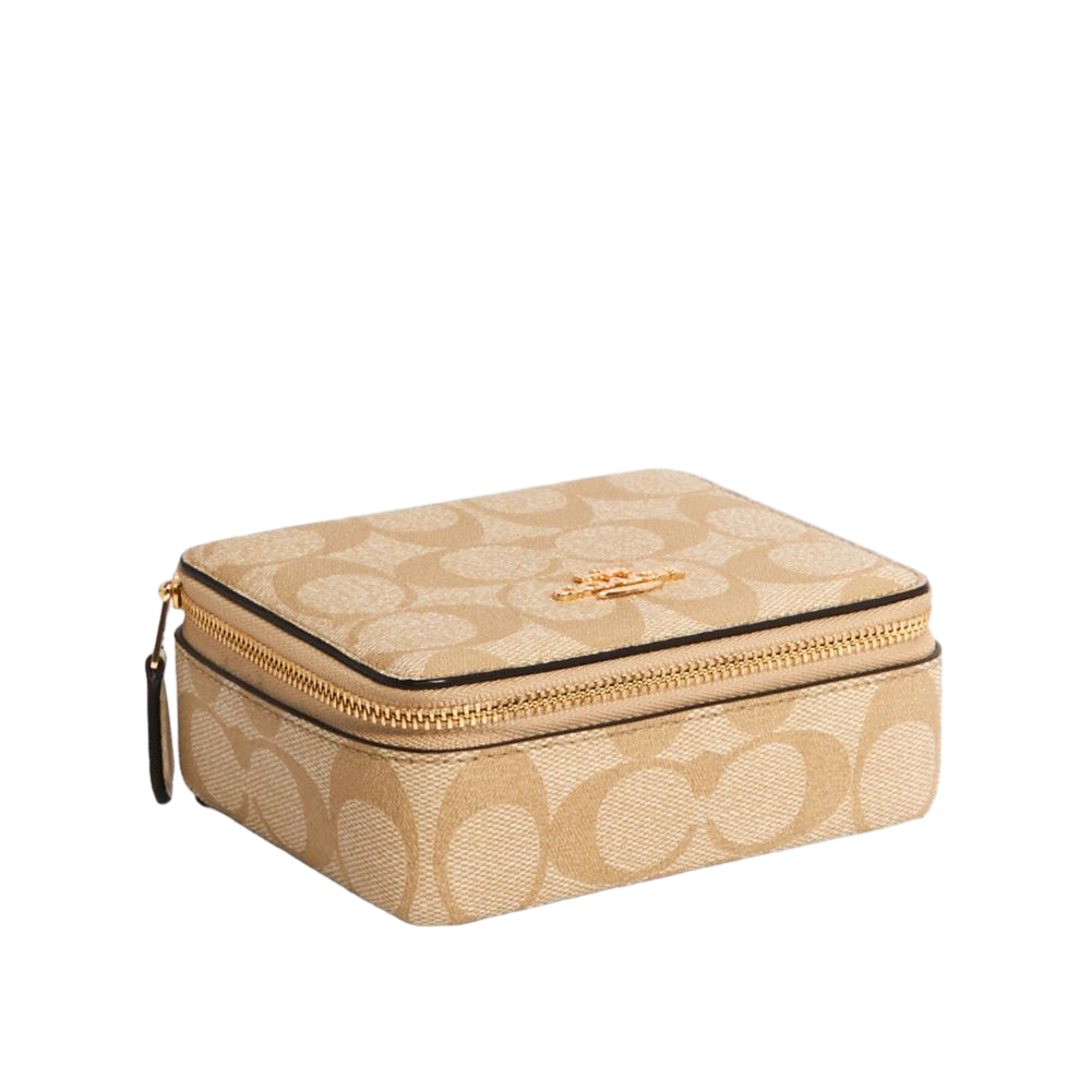【Coach Outlet】Large Jewelry Box In Signature Canvas  奶茶