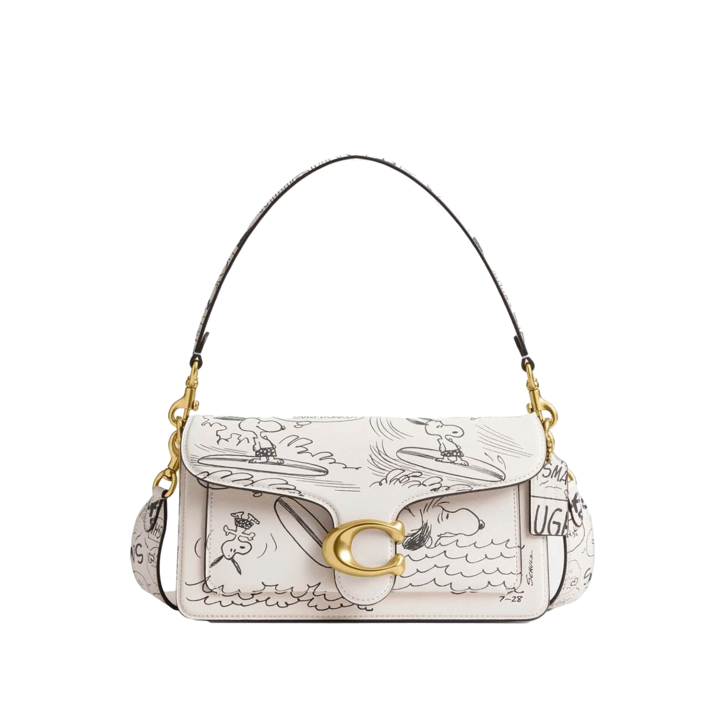 【Coach】Coach X Peanuts Tabby Shoulder Bag 26 With Newspaper Print  白