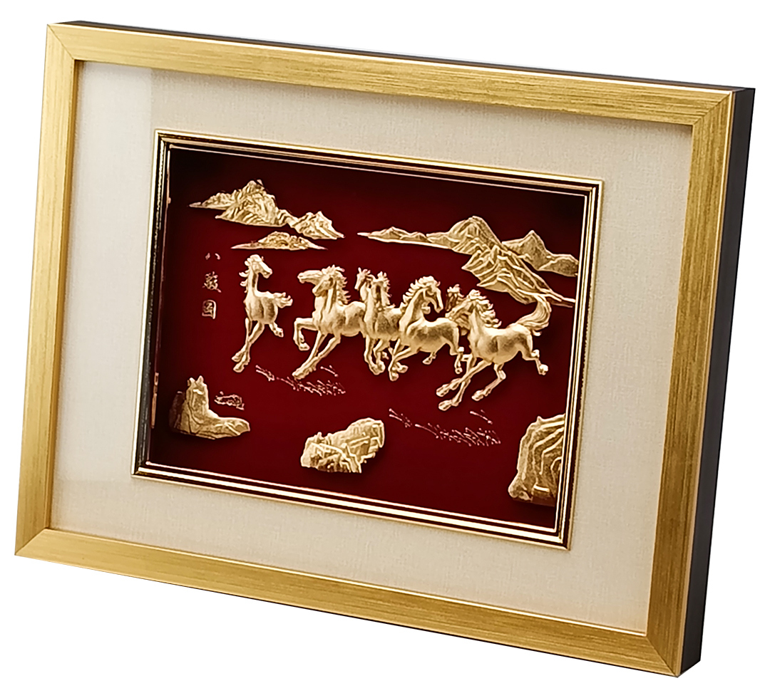 八駿圖金箔畫｜山野奔放八駿協力藝術擺飾 企業開業升遷吉祥送禮推薦