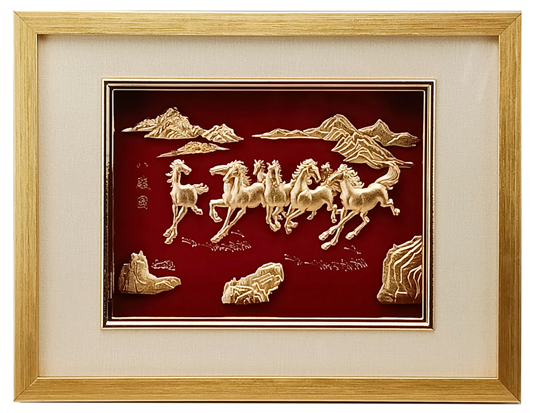 八駿圖金箔畫｜山野奔放八駿協力藝術擺飾 企業開業升遷吉祥送禮推薦