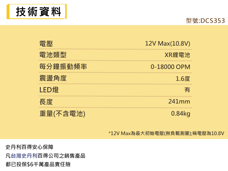 得偉 DEWALT 12V Max 無碳刷 磨切機 DCS353N 空機 DCS353