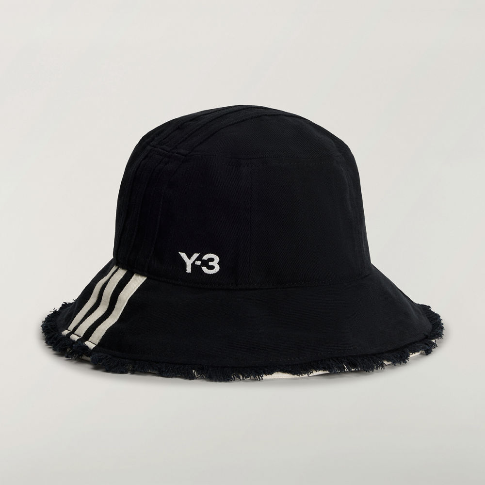 【 Y-3 STRIPES BUCKET HAT 刷破雙層漁夫帽 - 黑 】
