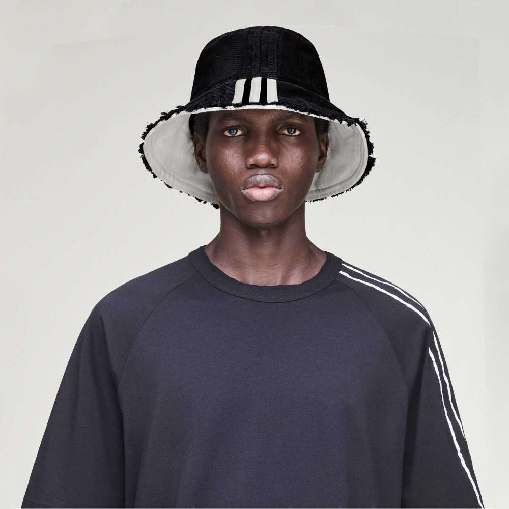 【 Y-3 STRIPES BUCKET HAT 刷破雙層漁夫帽 - 黑 】