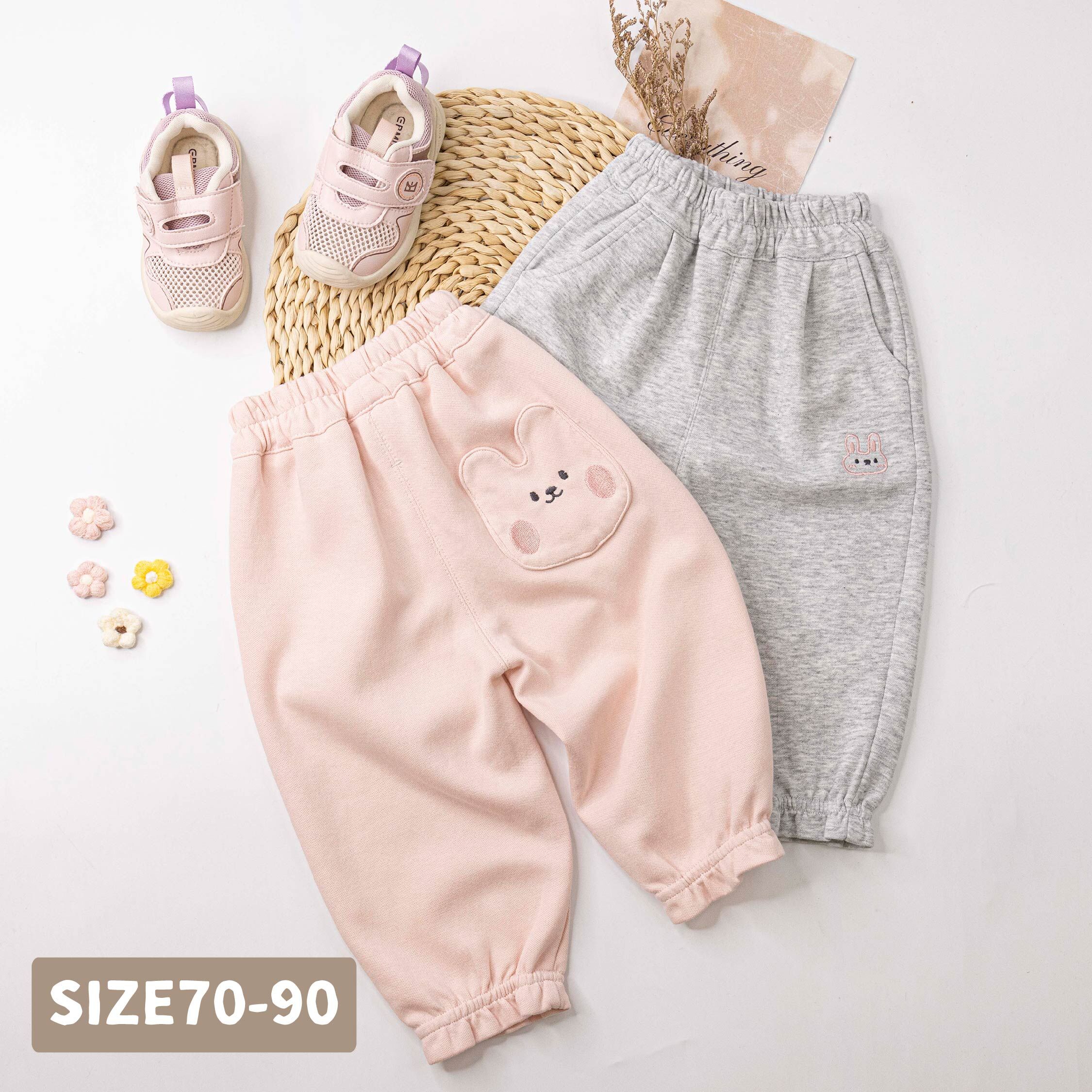 【H55954】兔兔造型口袋花邊縮口褲＊二色