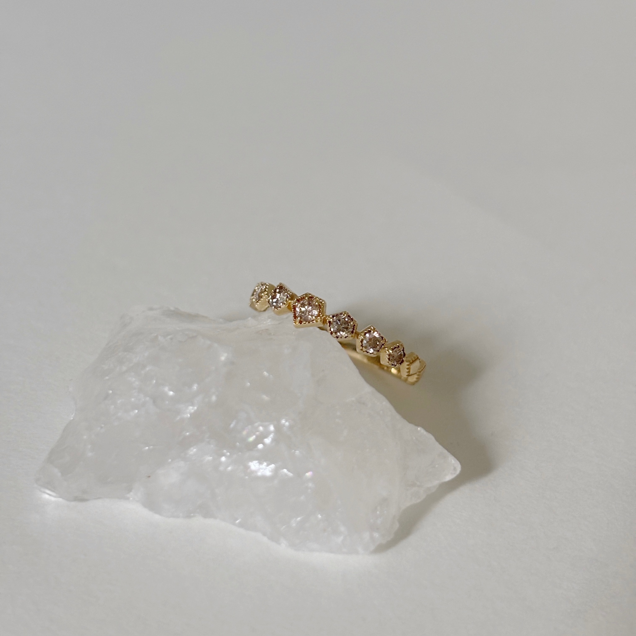 14K Hazy不規則五邊形排鑽戒指