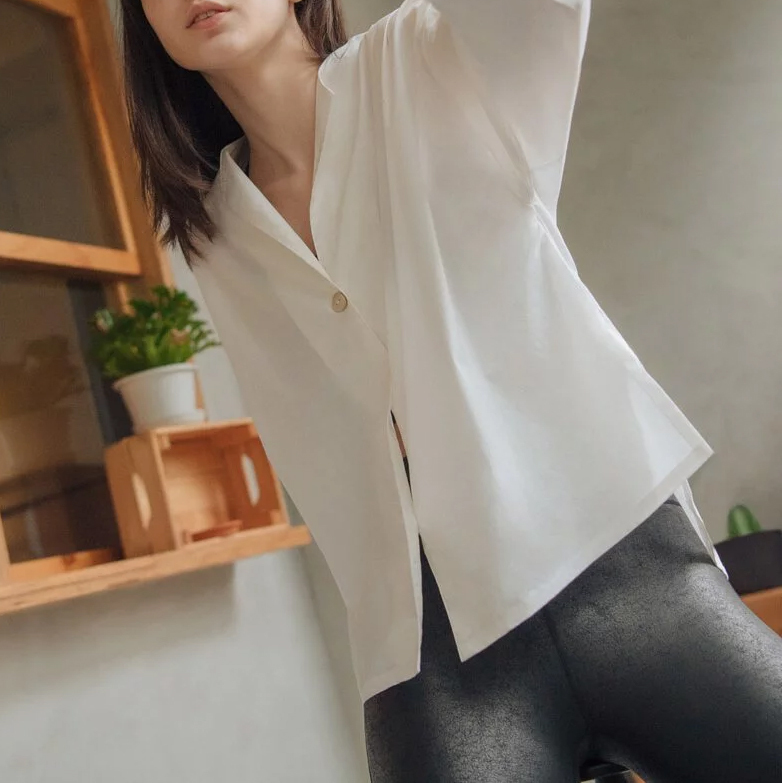 BJE3693葉隙流光開襟襯衫-N