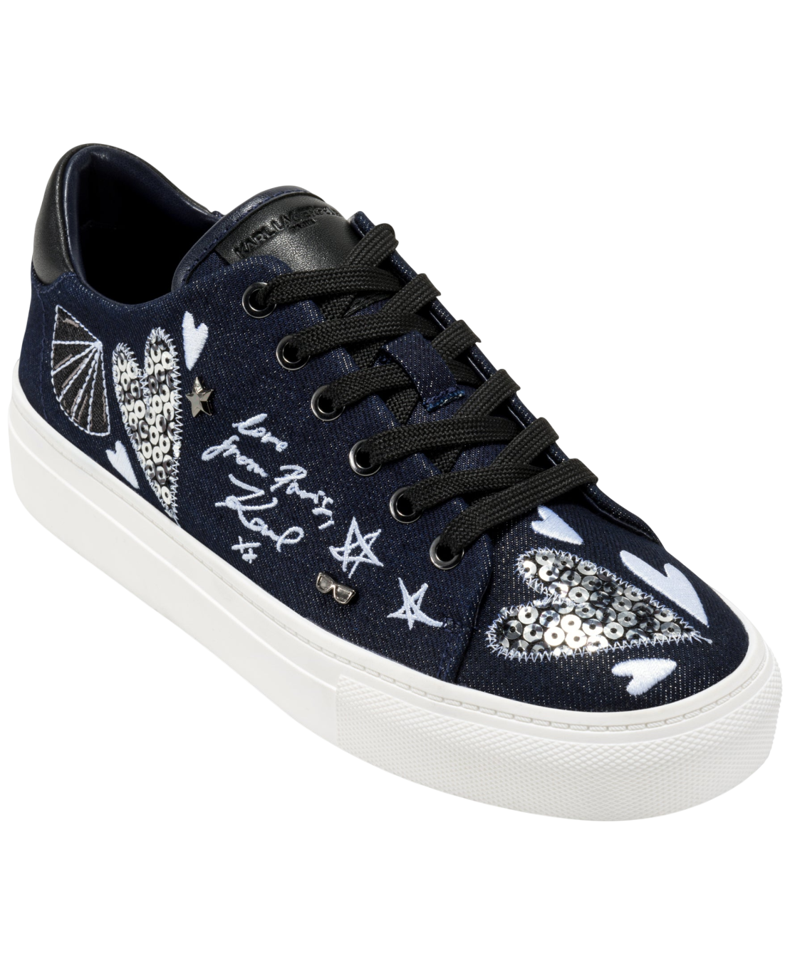 【Karl Lagerfeld Outlet】愛心亮片刺繡休閒鞋 KL350764  藍