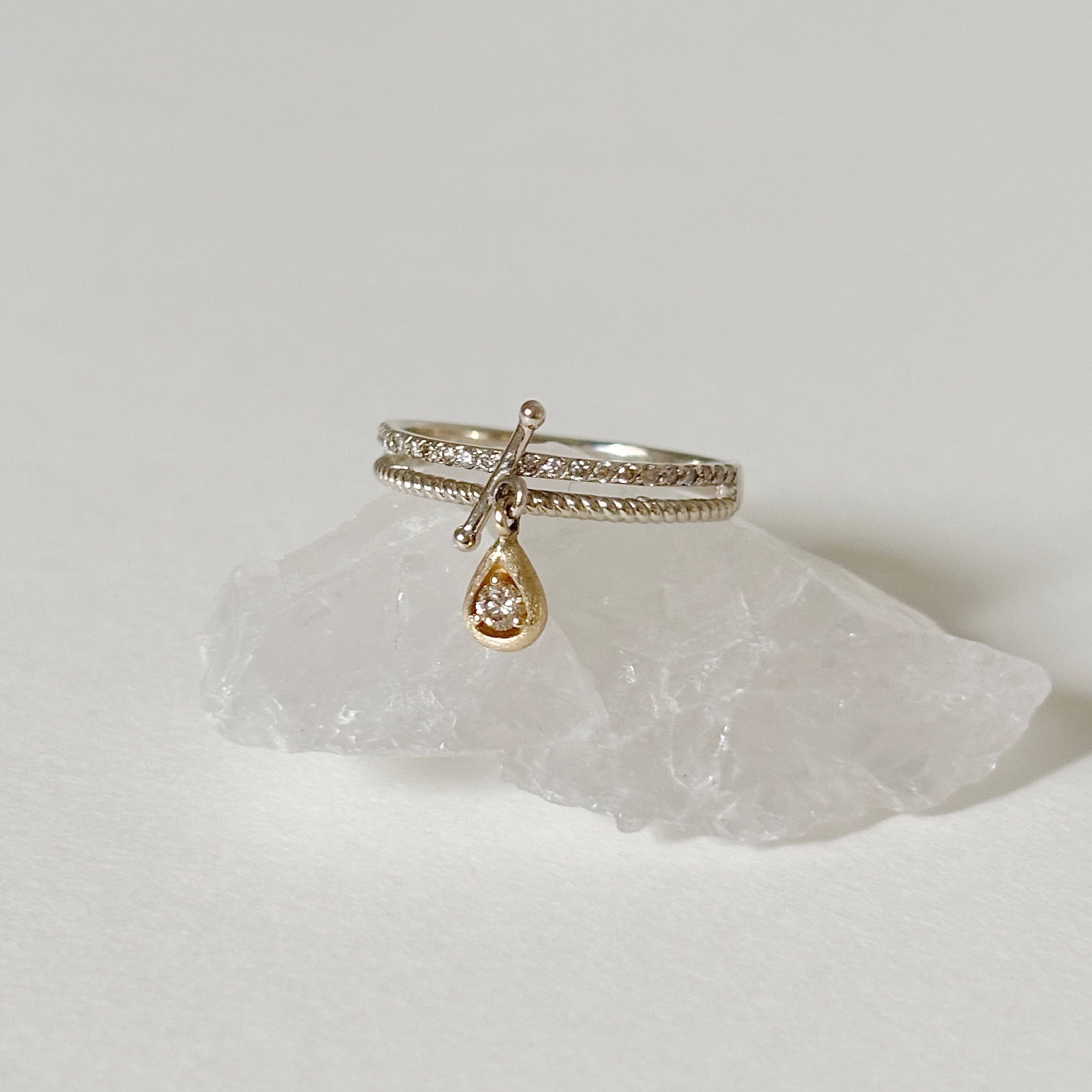 14K Hazy晃晃水滴真鑽雙層排鑽戒指