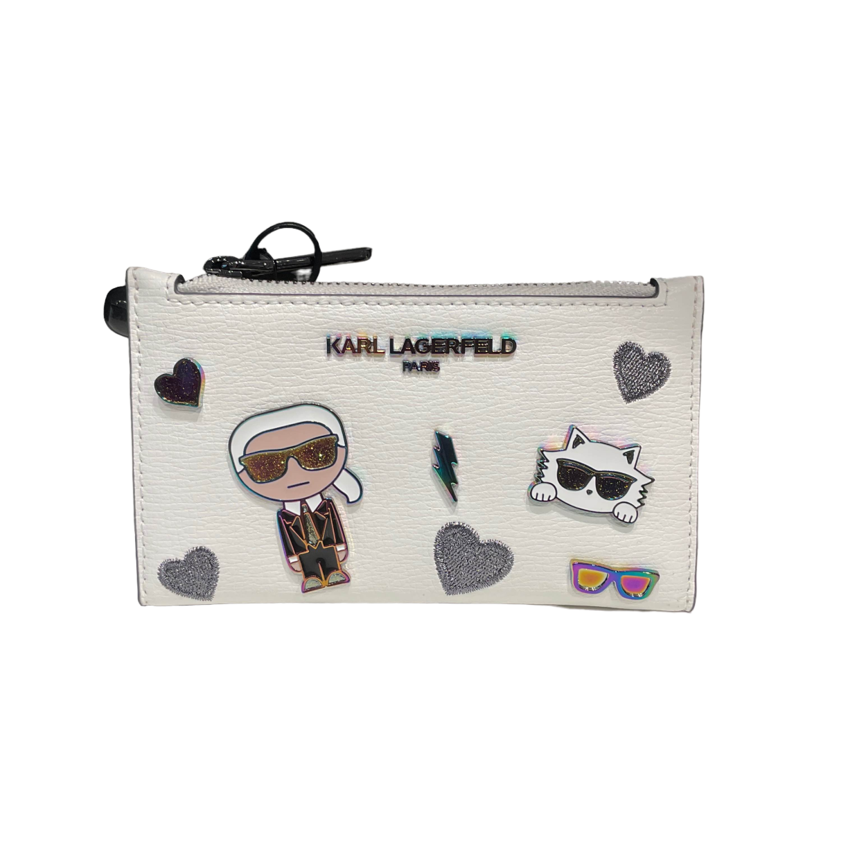 【Karl Lagerfeld Outlet】雷射徽章零錢卡夾 LH3NU8BQ  白