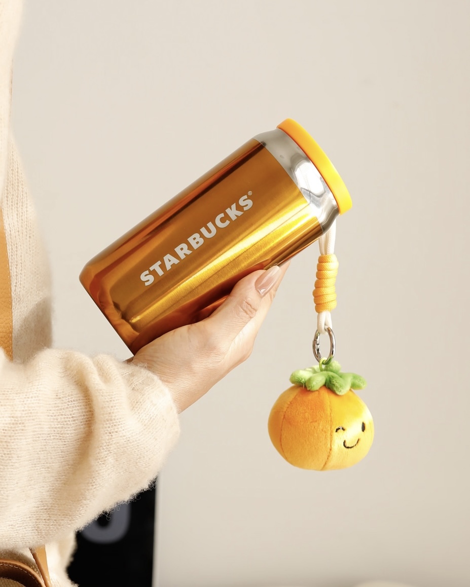Starbucks 星巴克 馬上快樂系列 易開罐造型 金色 可樂杯 375ml 附柿子吊飾