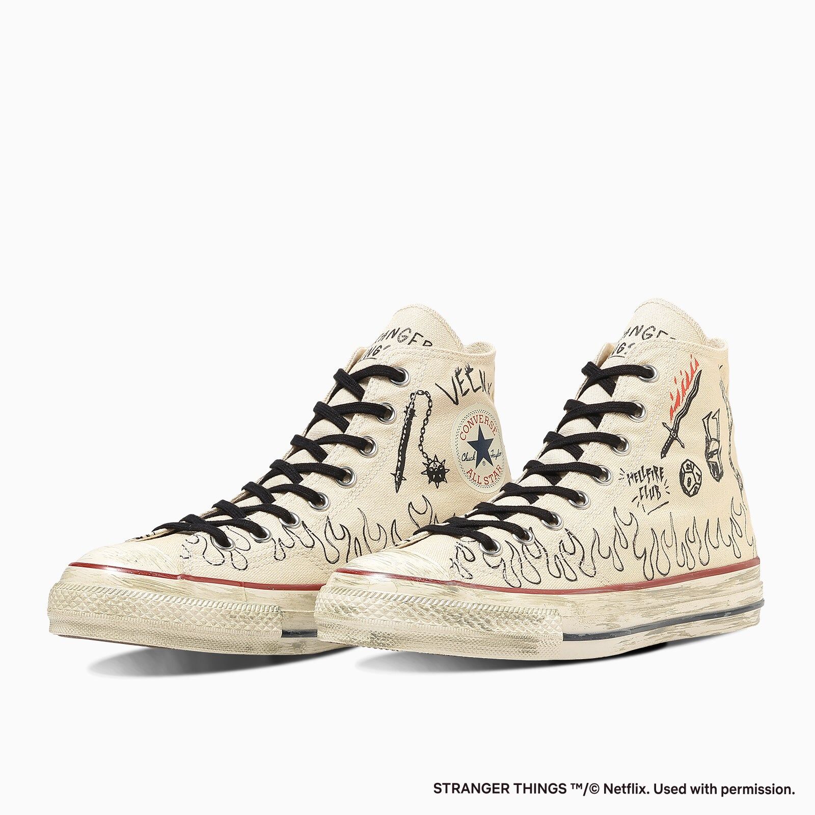 預購┃CONVERSE ALL STAR AGED 87 HC HI X STRANGER THINGS 5 怪奇物語5 火焰塗鴉 復古 做舊 高筒鞋 米白