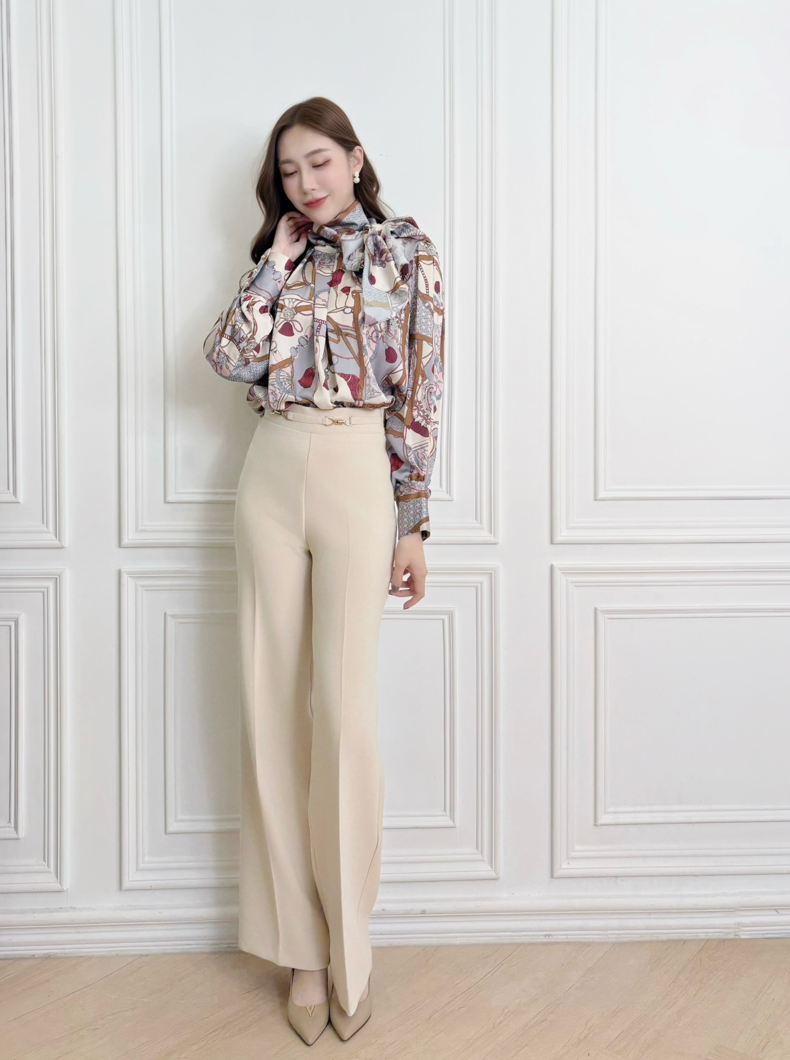 華麗大氣印花領巾上衣