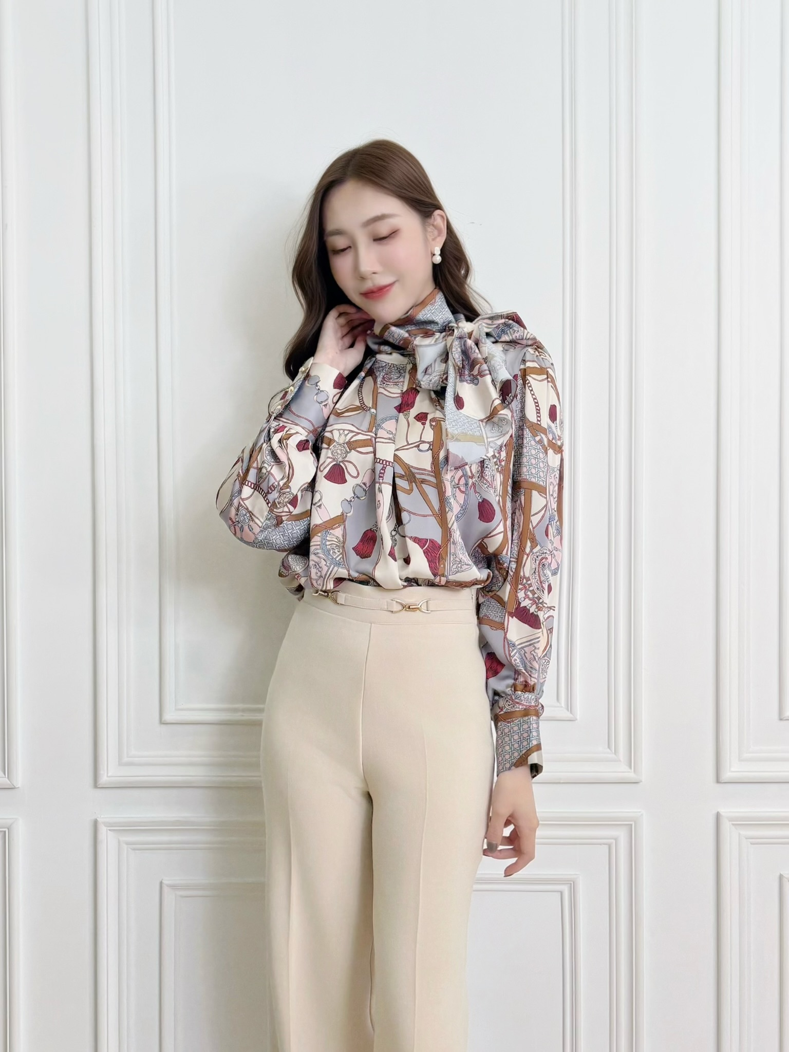 華麗大氣印花領巾上衣