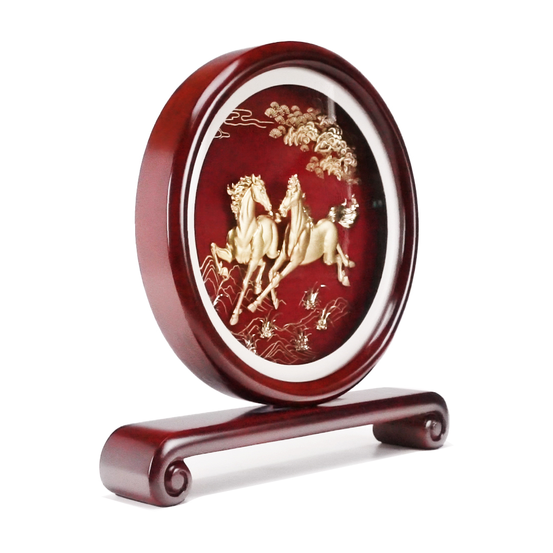 立體金箔畫古風屏風雙馬奔騰｜高雅藝術擺飾｜企業開業升遷吉祥送禮推薦