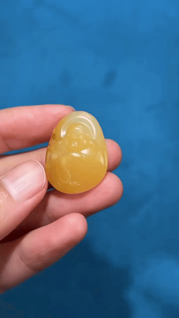 18244 和田玉籽料黃沁金包銀笑佛