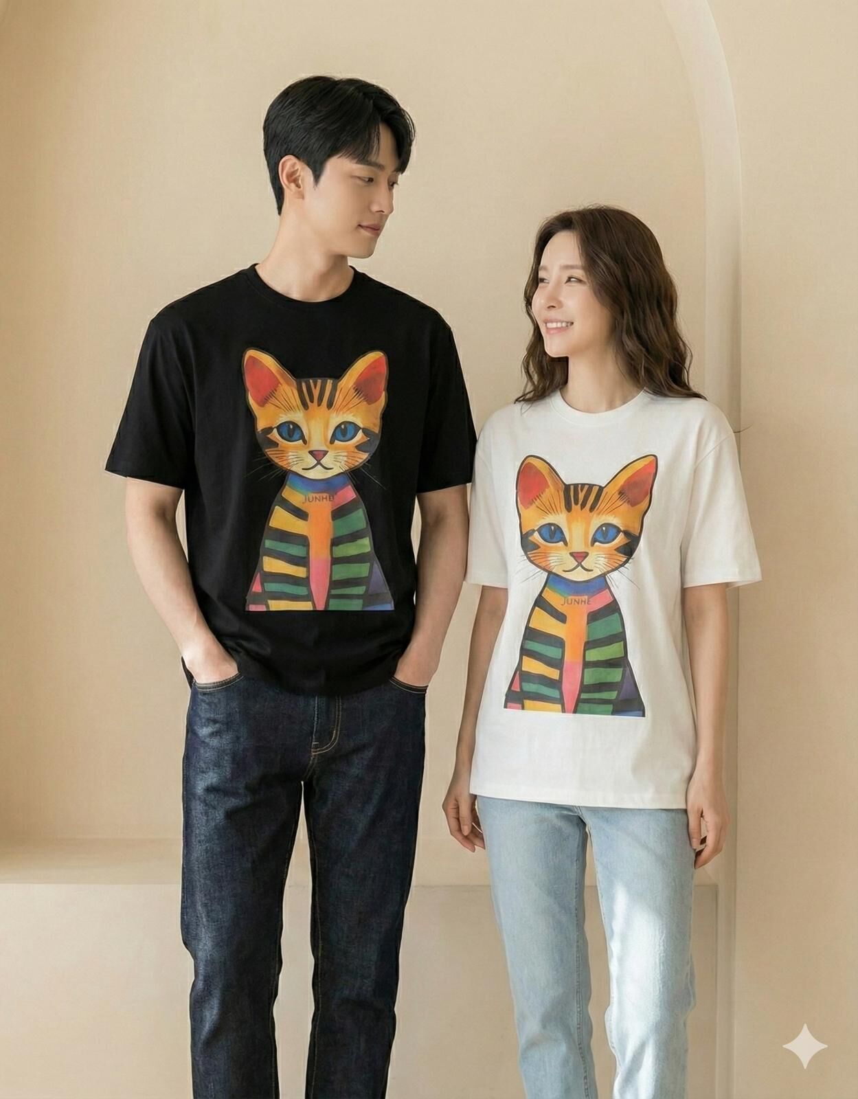 【直播】JUNHE LL011319 間條法老小貓短袖上衣 (送隨機頸鏈)