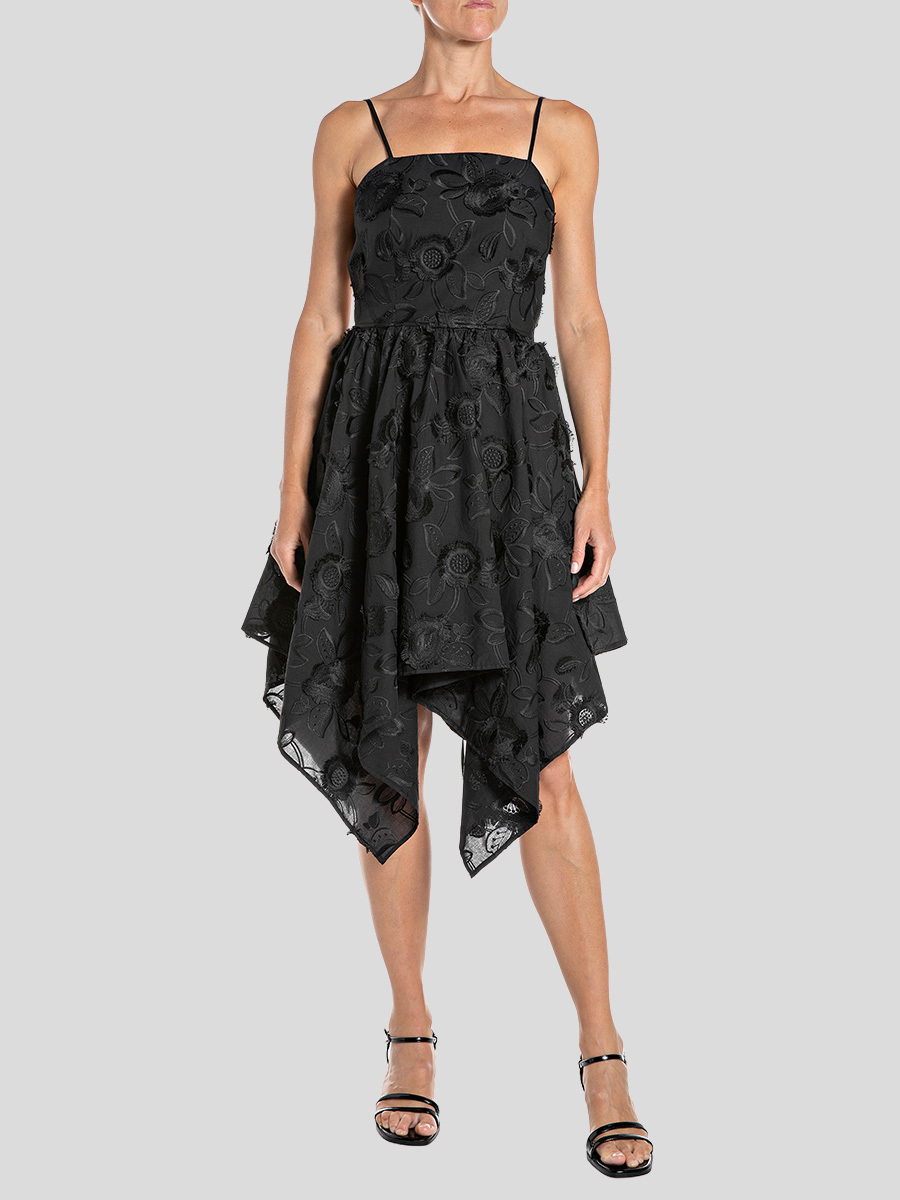 不對稱剪裁花卉短洋裝