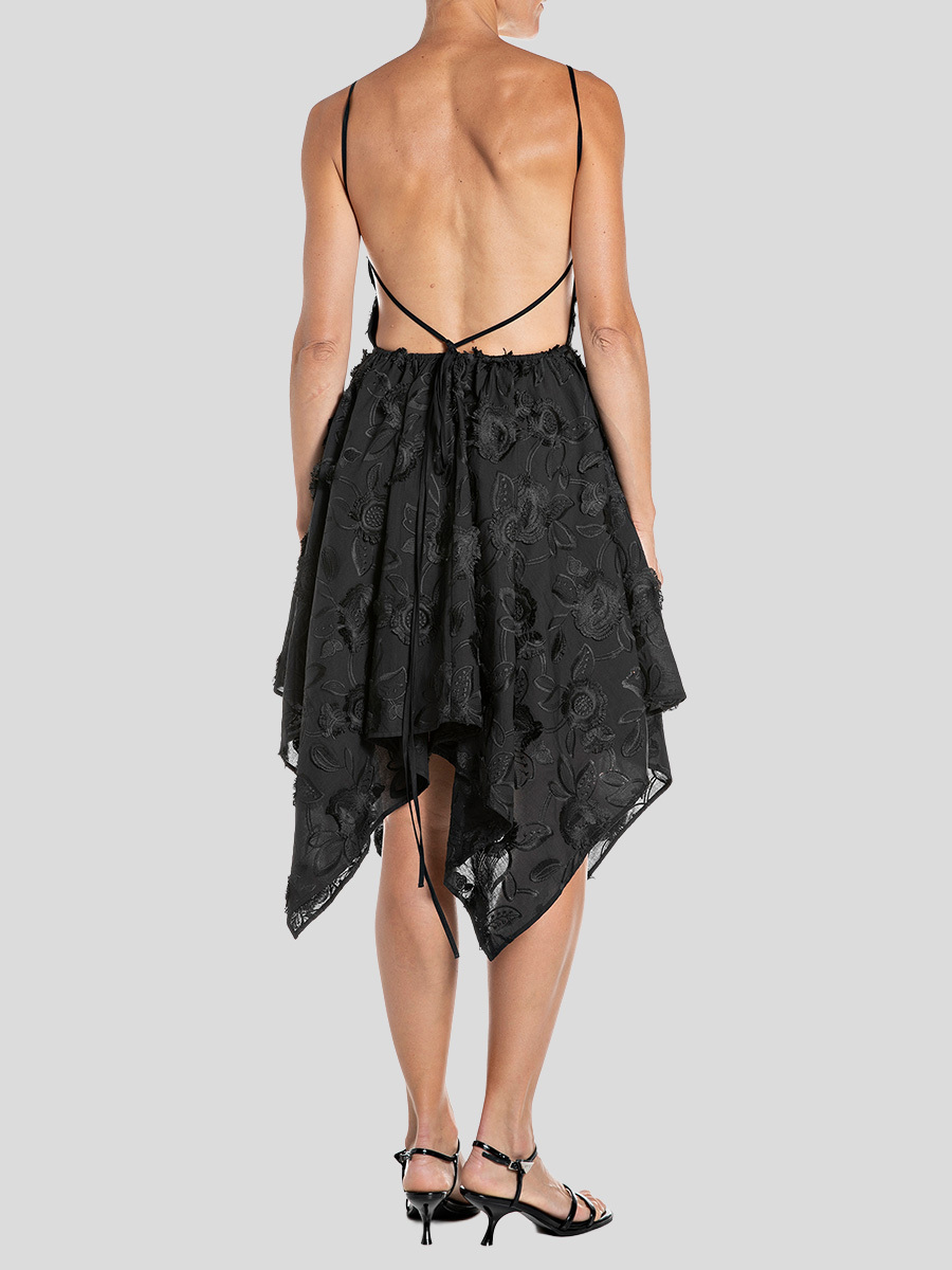 不對稱剪裁花卉短洋裝