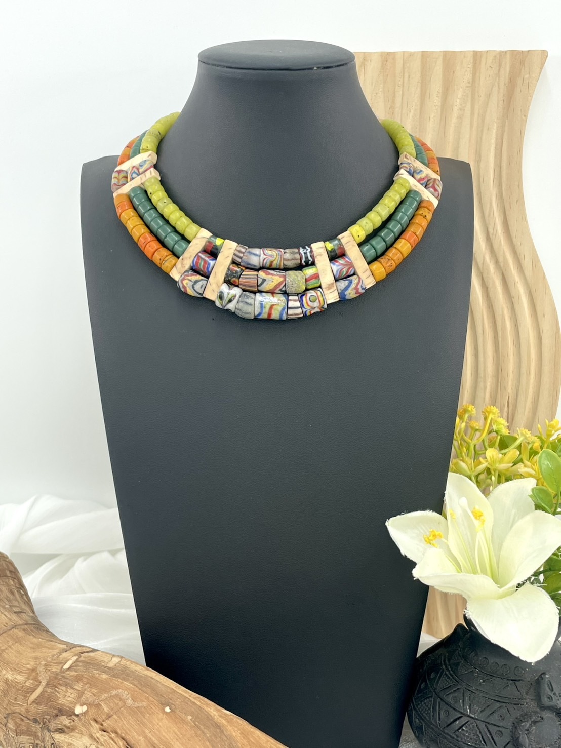 W-No.14傳統花珠三排頸鍊35cm