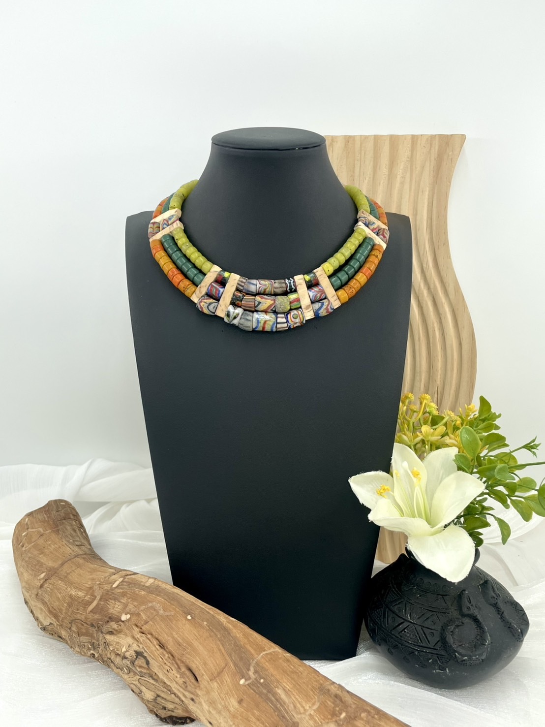 W-No.14傳統花珠三排頸鍊35cm