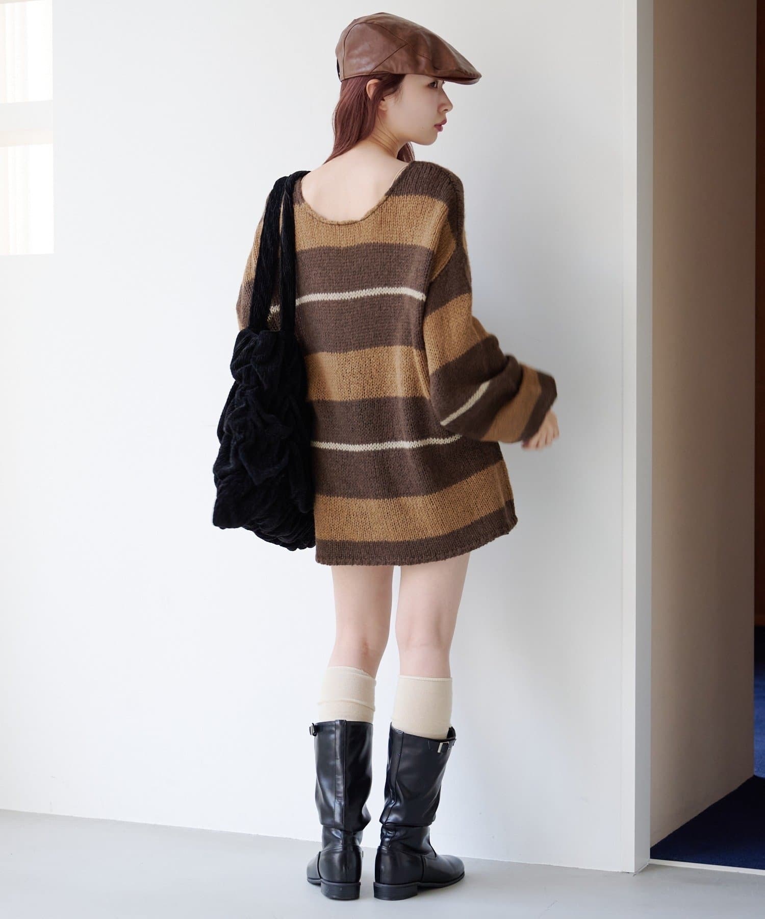 Kastane / 2-Way Front & Back] Lace-up Loose Knit