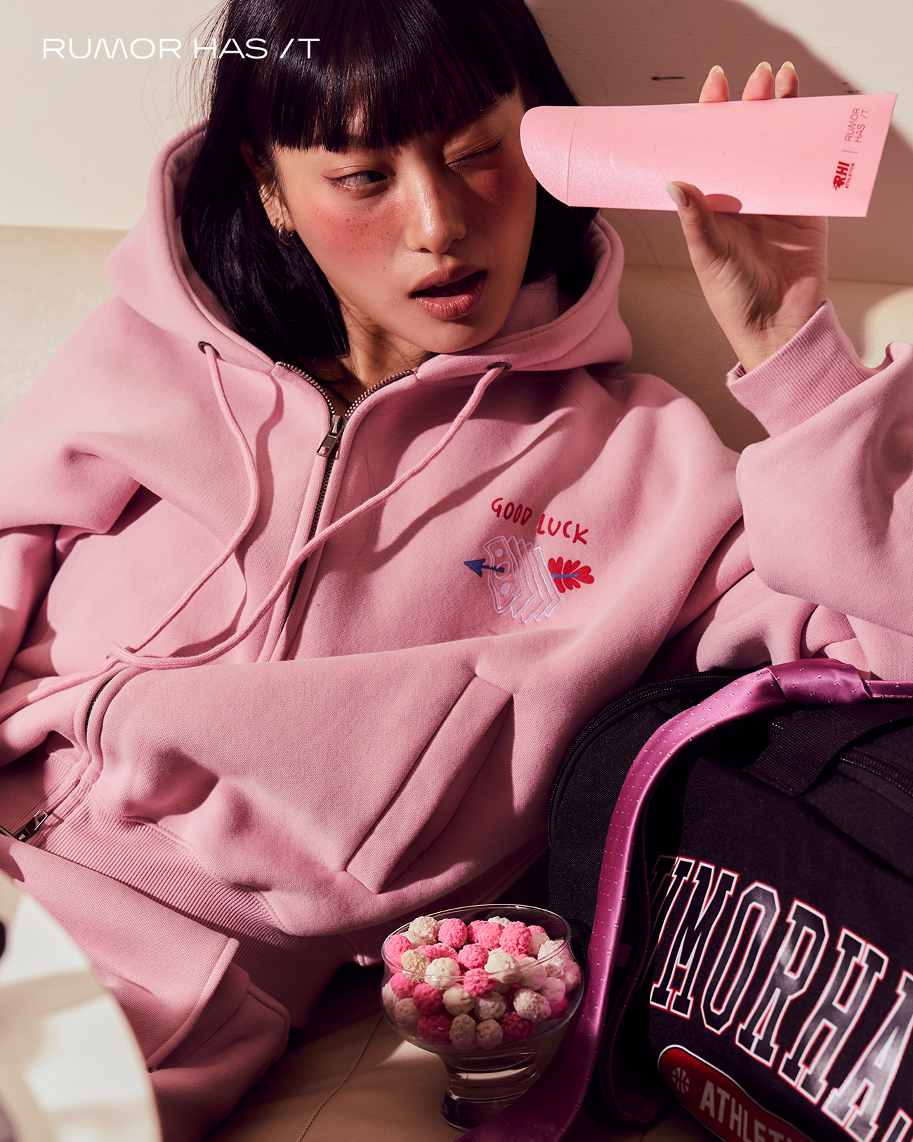 Cropped Zip Hoodie–Pink