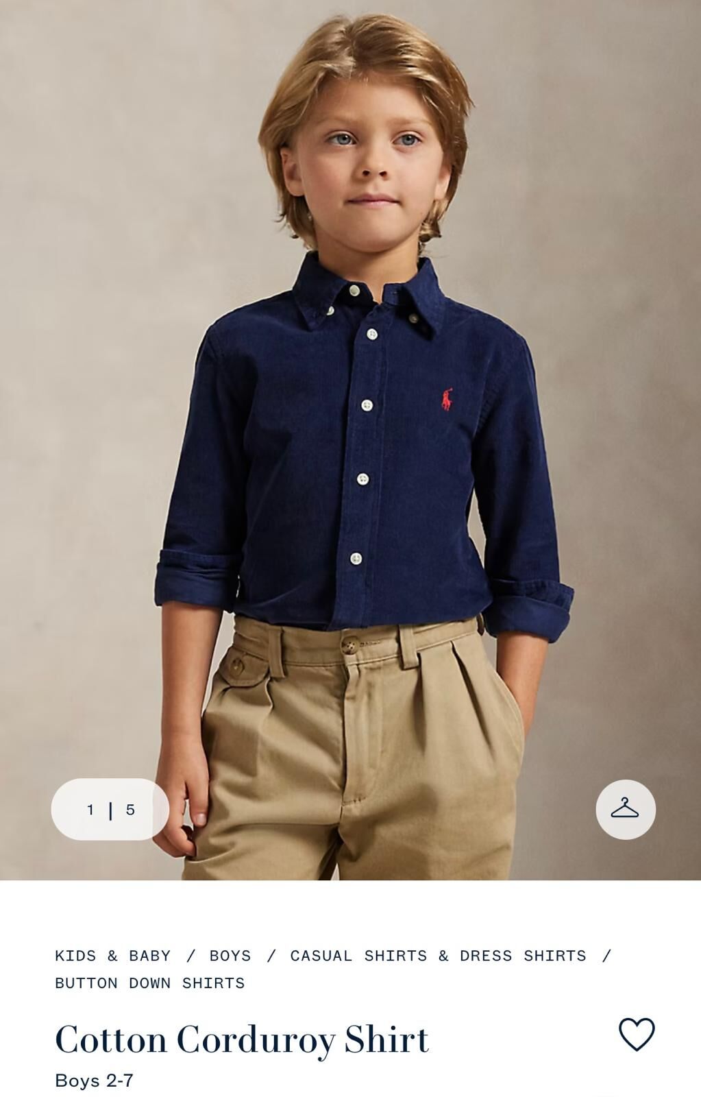 (現貨) 100%官方直送正貨 Polo Ralph Lauren Cotton Corduroy shirt (Newport Navy) Boy Size 2-7 (Size 5/6) 童裝面試衫