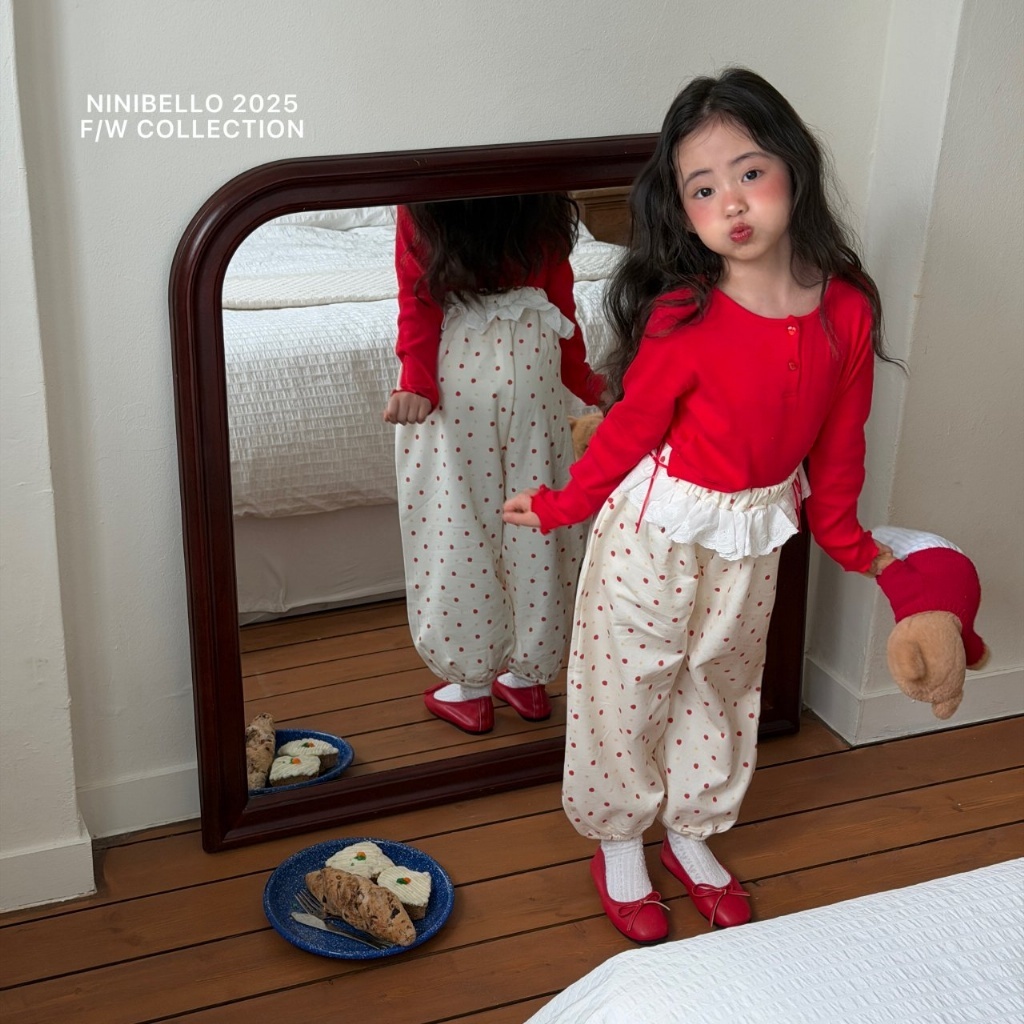 正韓春Ninibello 兩色蕾絲拼接櫻桃/草莓褲