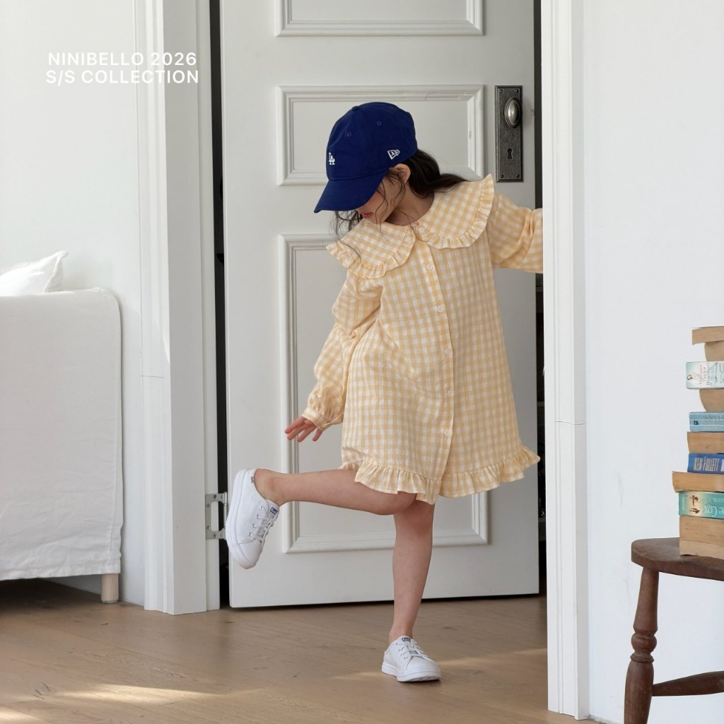 正韓春Ninibello 兩色清新方格花邊洋裝