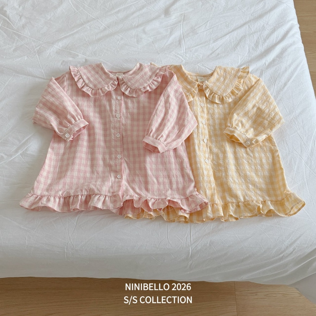 正韓春Ninibello 兩色清新方格花邊洋裝