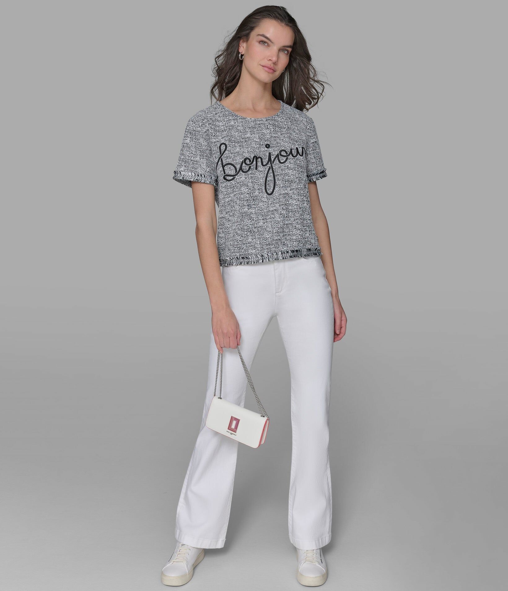 【Karl Lagerfeld Outlet】BONJOUR KNIT TWEED TOP L5AHQ826  灰