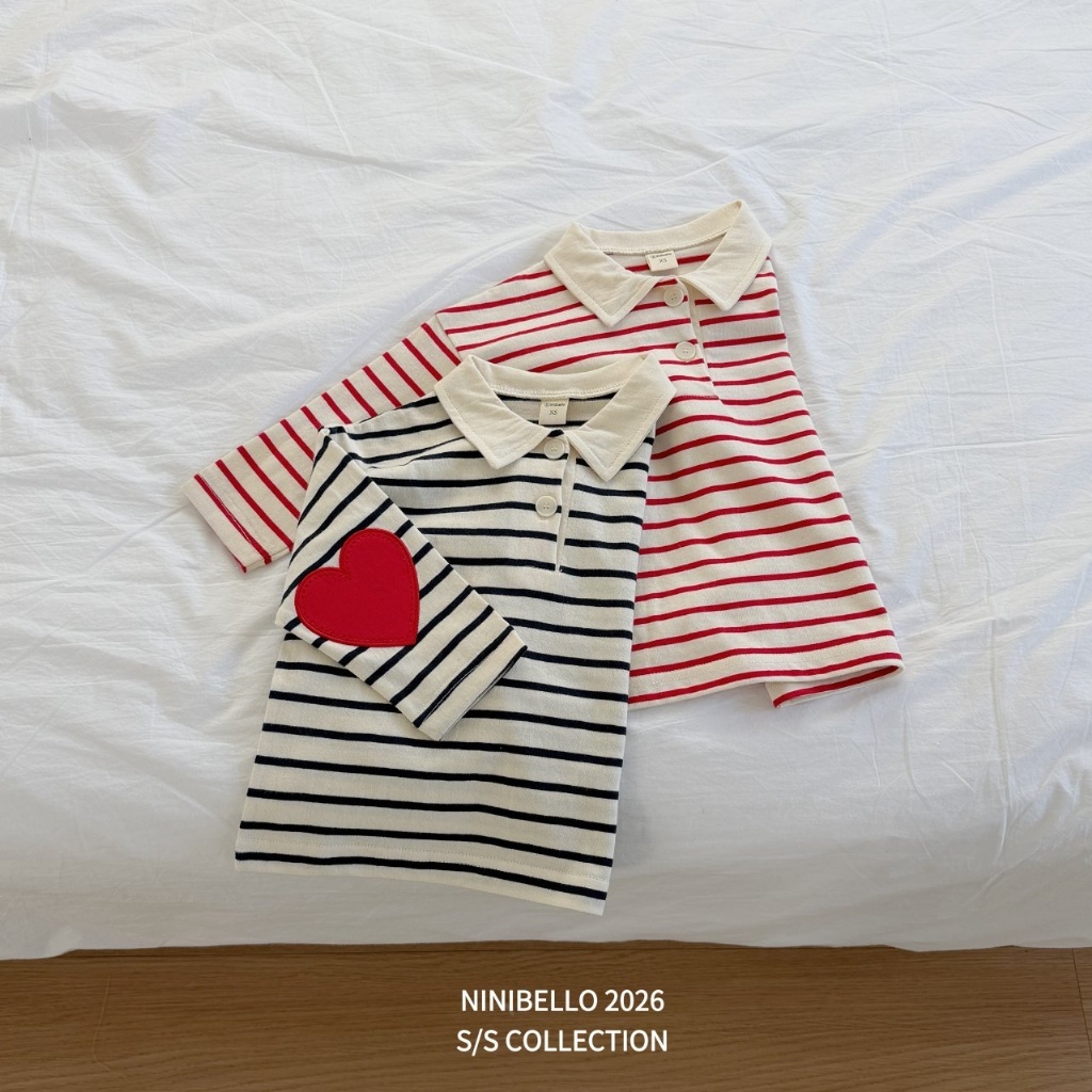 正韓春Ninibello 親子裝_兩色愛心補丁條紋上衣