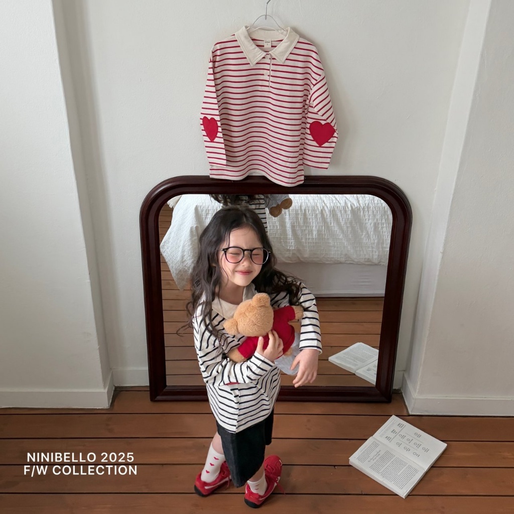 正韓春Ninibello 親子裝_兩色愛心補丁條紋上衣