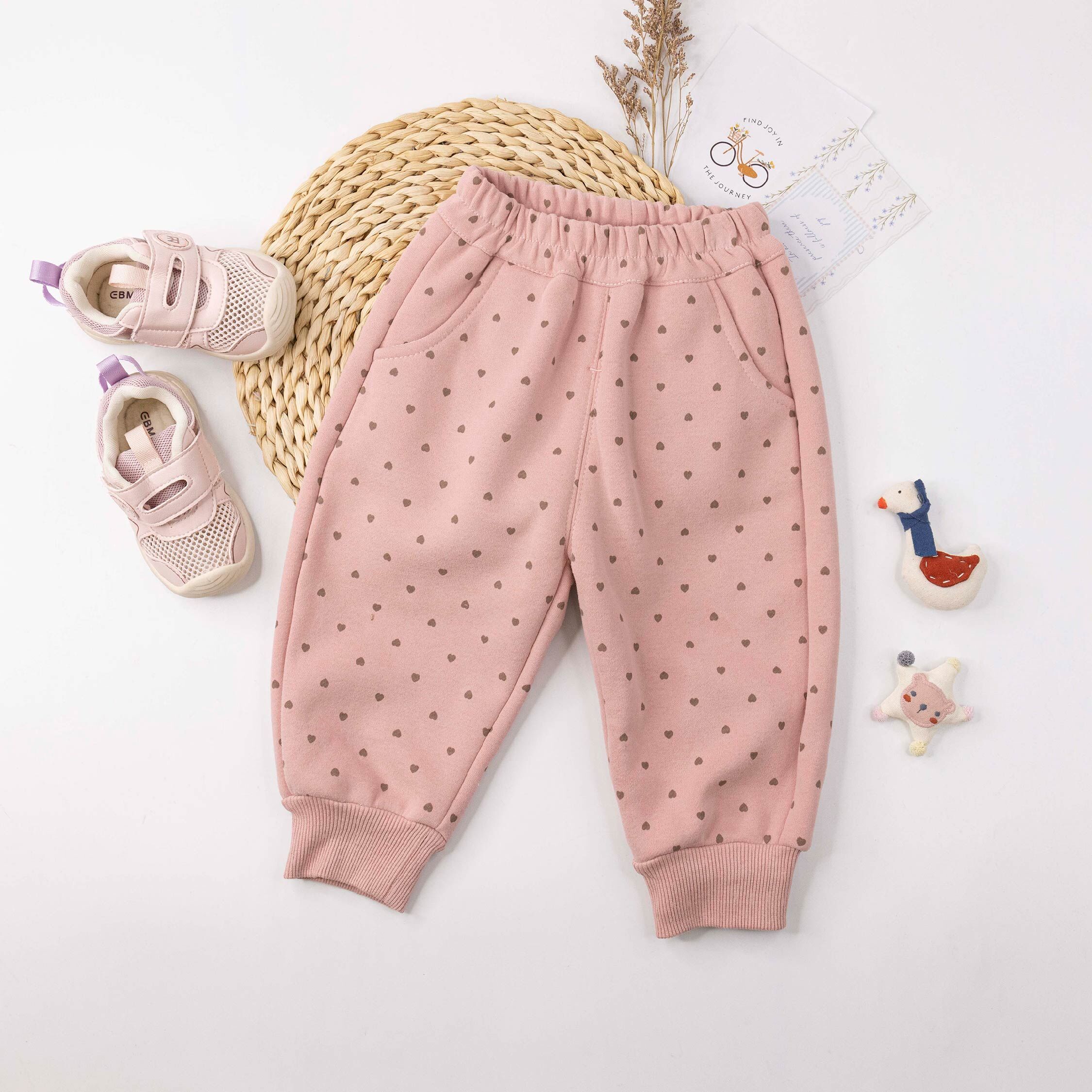 【H55876】復古滿版愛心內刷毛縮口褲