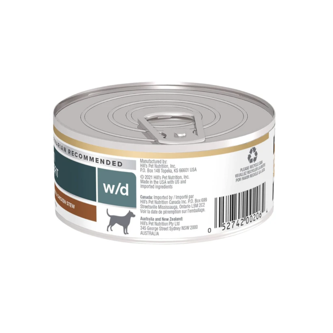 Hill's -處方食品犬用 W/D 雞肉蔬菜燉肉罐頭 5.5安士 (24罐)10128