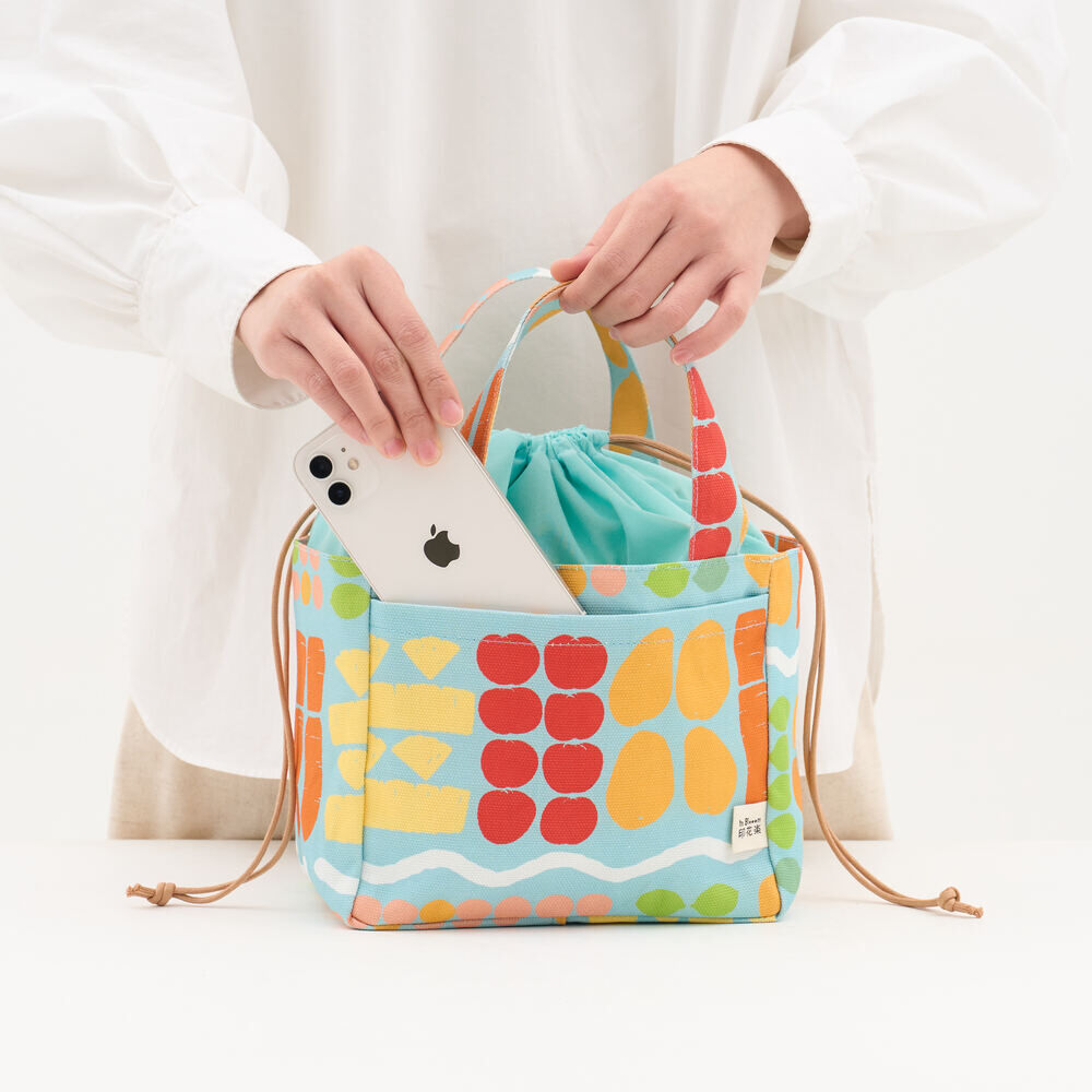 Drawstring Tote Bag/Crested Myna No.5/Ice Blue