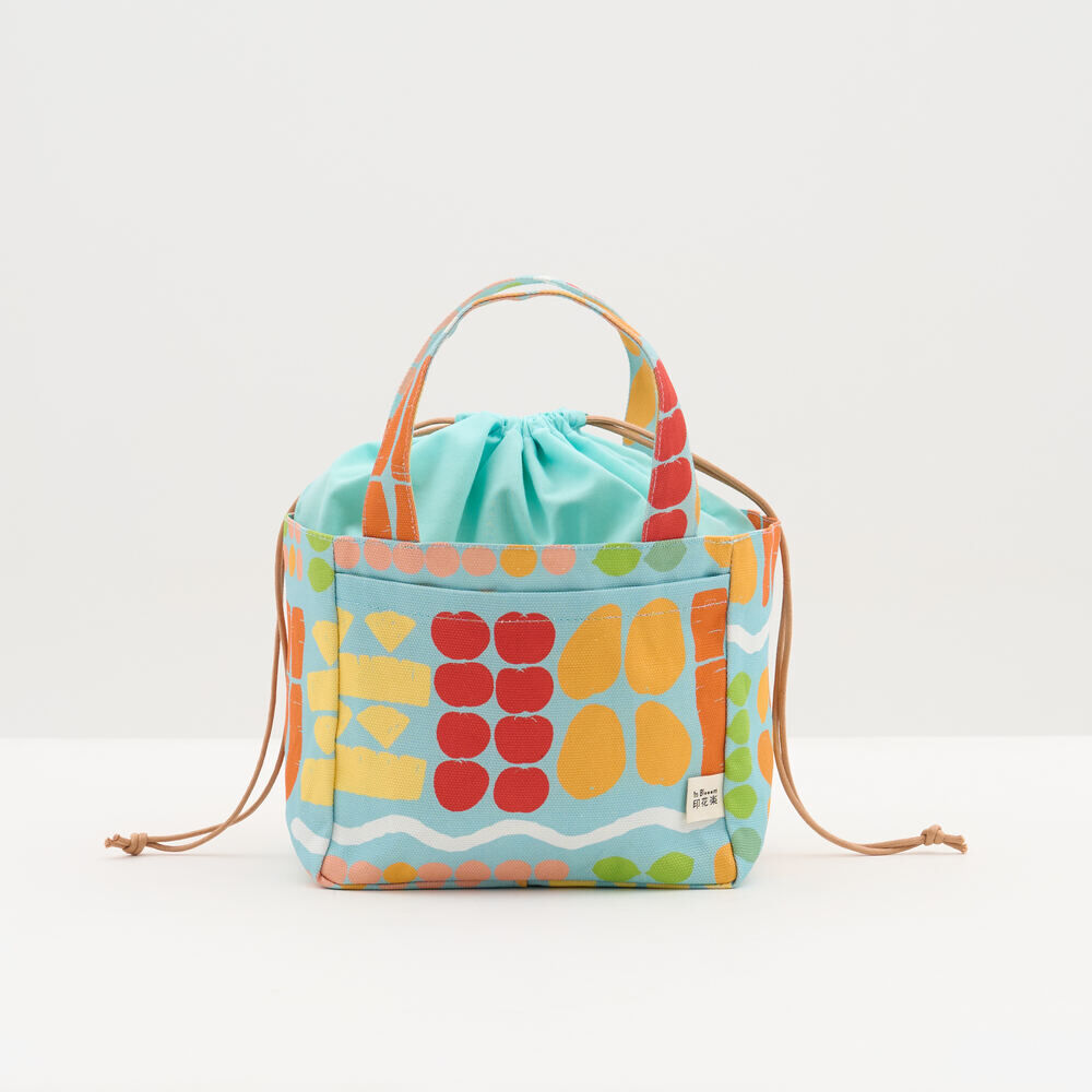 印花樂束口便當袋/老派冰果室/冰藍色