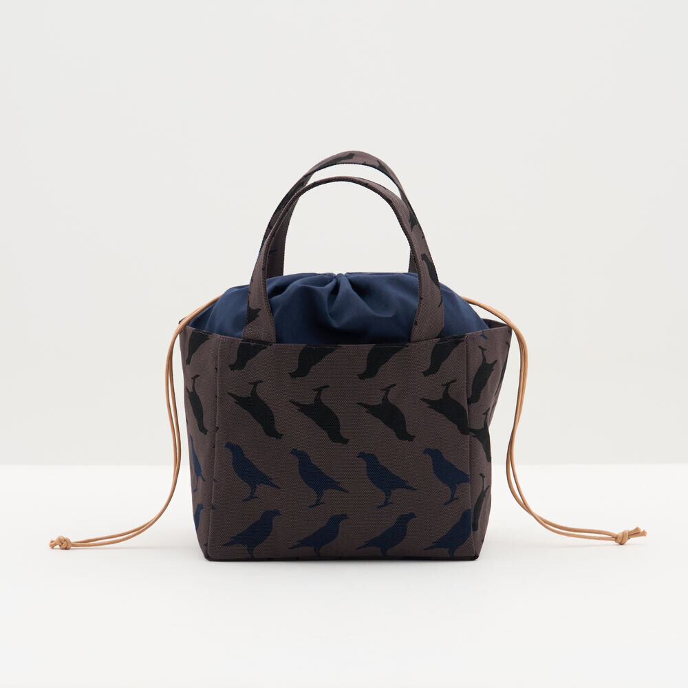 Drawstring Tote Bag/Crested Myna No.5/Blacksmith