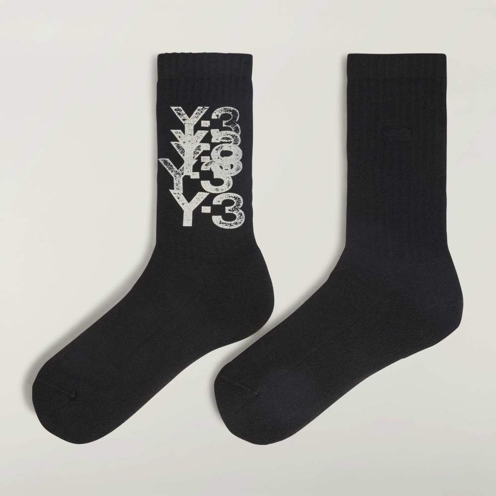 【 Y-3 GRAPHIC CREW SOCKS 解構文字長襪 - 黑 】