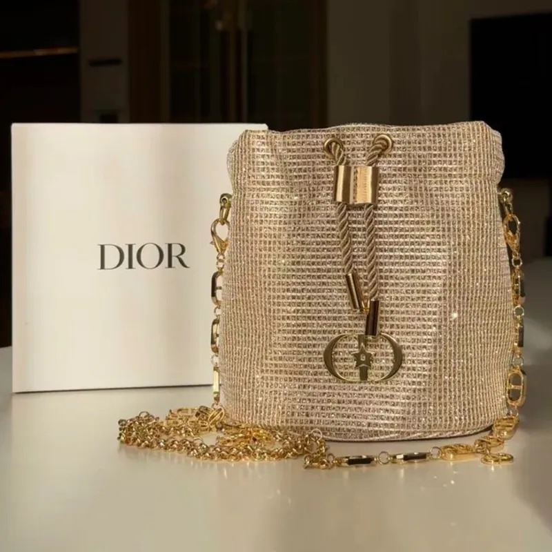 Dior聖誕節限定閃亮金色贈品水桶袋