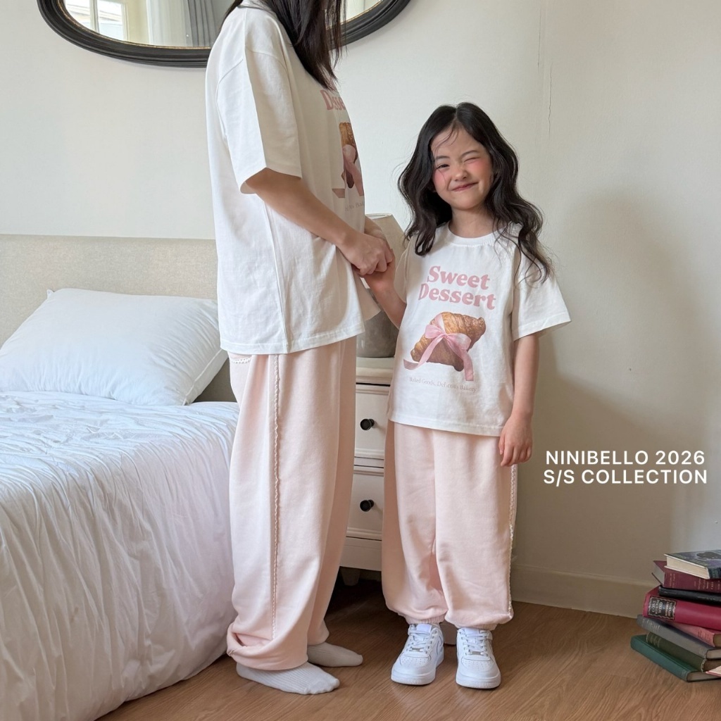 正韓春Ninibello 親子裝_兩色奶油滾邊運動褲