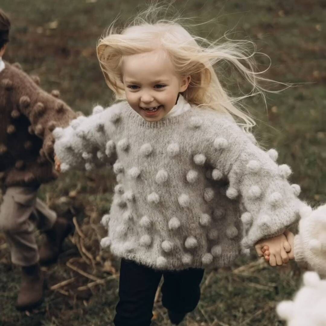 pixie hat 柔軟球球針織上衣 Bubble Jumper KIDS - jasnyszary 淺灰