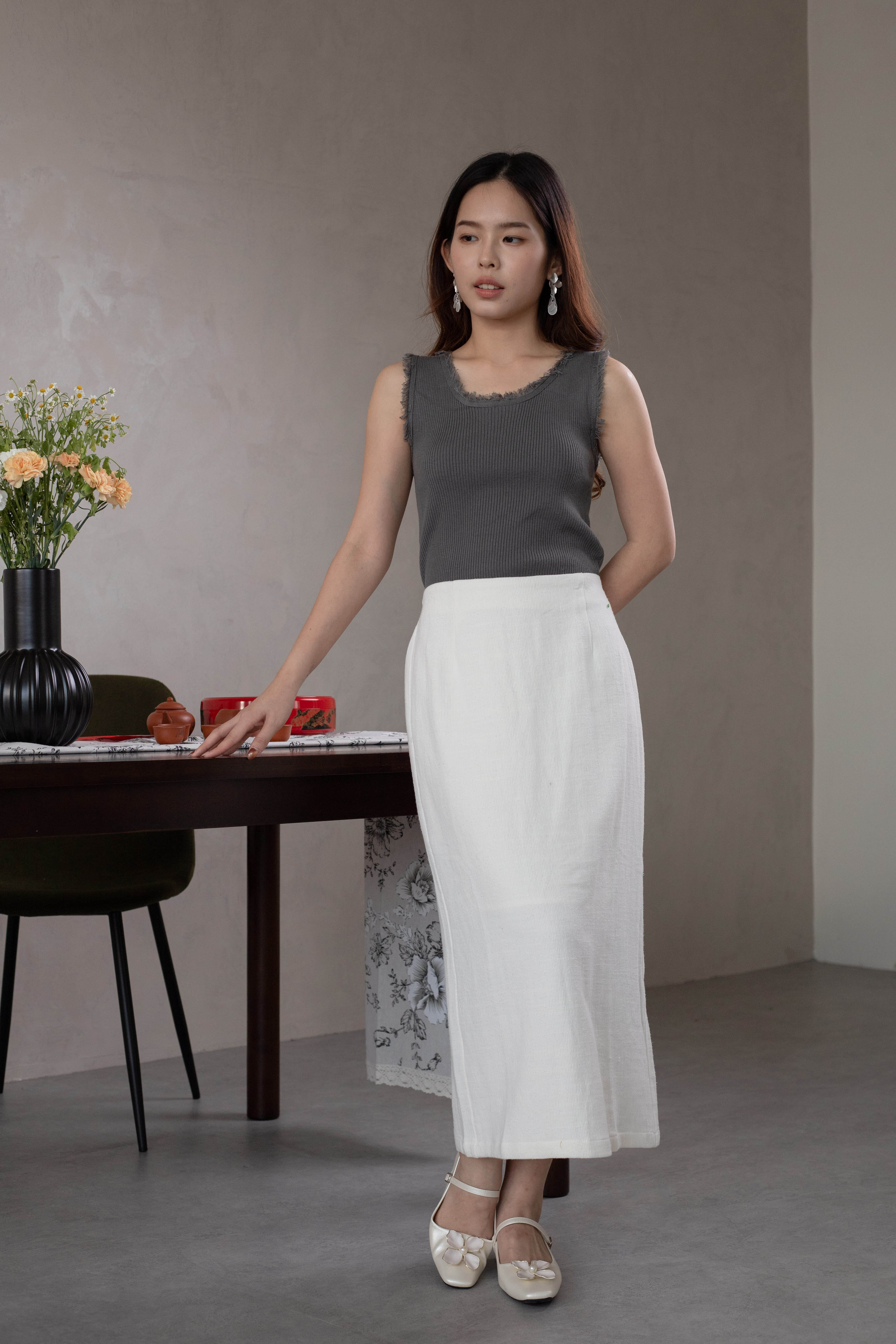 Nolia Column Skirt White-2637SKWHI