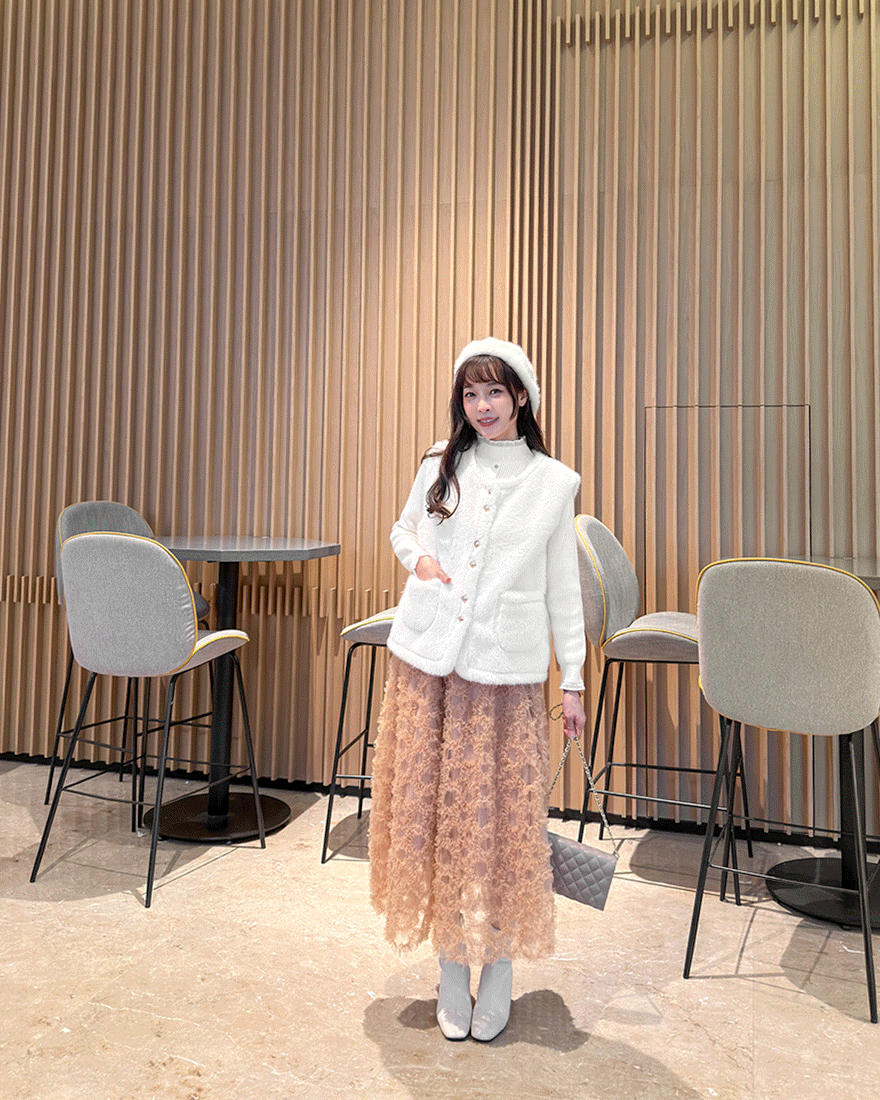 LINA LINA溫暖淪陷金釦口袋絨毛背心-時尚白