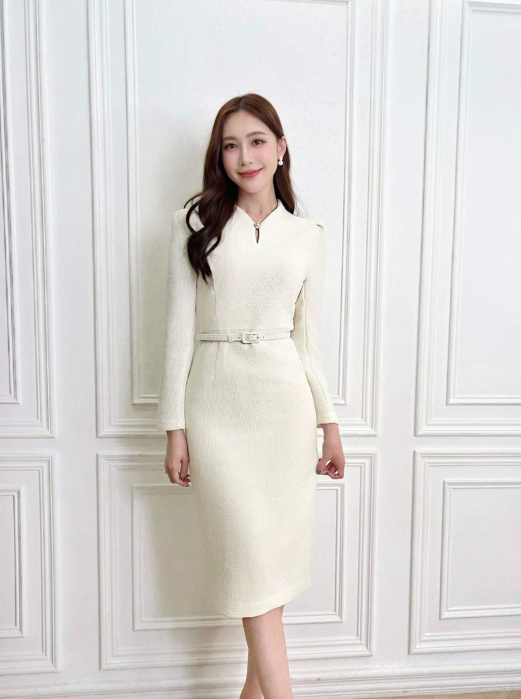 (極致優雅)旗袍珍珠釦腰帶合身洋